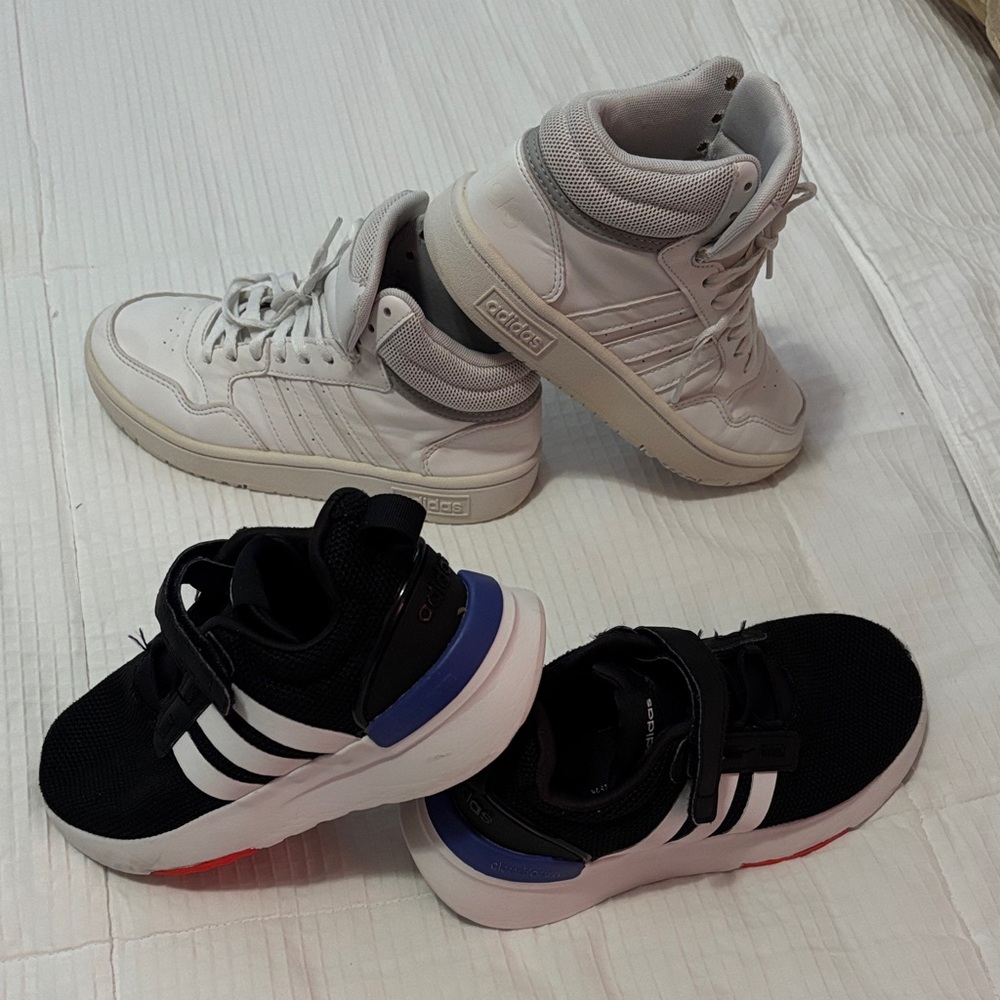 Adidas White High-Tops and Black Sneakers Duo